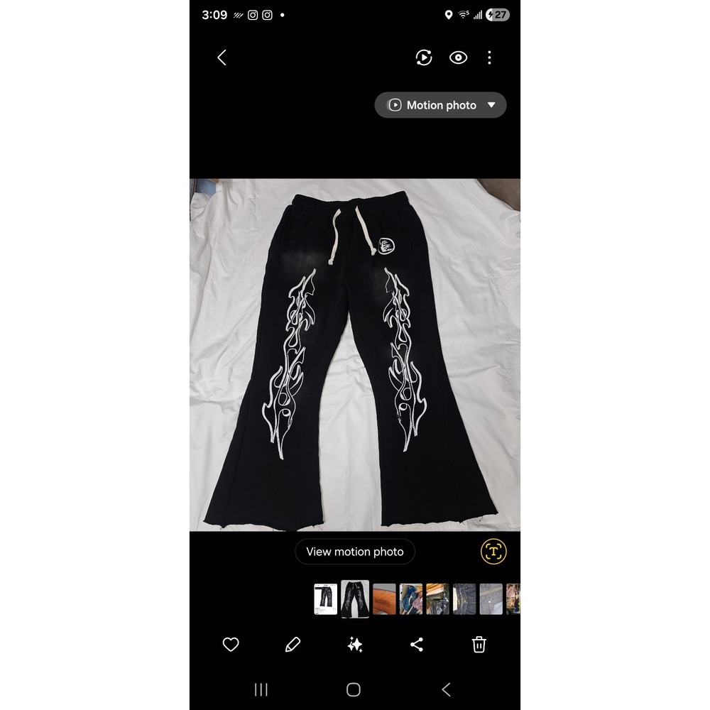 Hellstar Black Flame Graphic Flare Sweatpants XL Streetwear Casual Pants